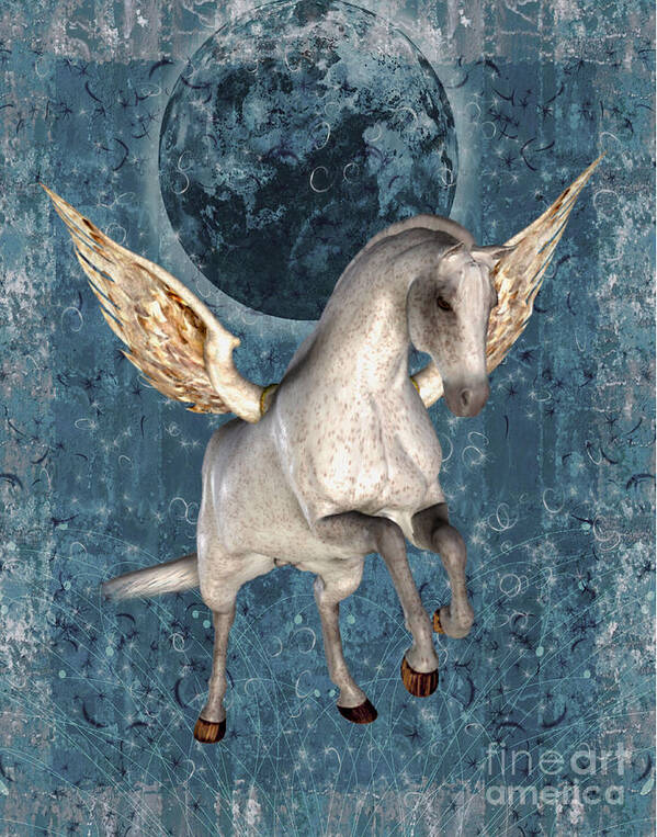 Fantasy Art Print featuring the digital art Pegasus by Smilin Eyes Treasures