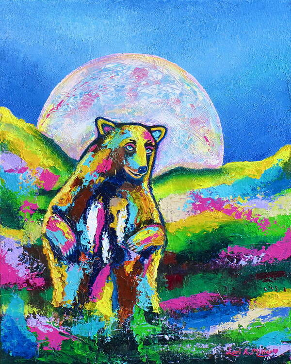 Bear Art Print featuring the painting Psychedelic Bear by Lori Miller