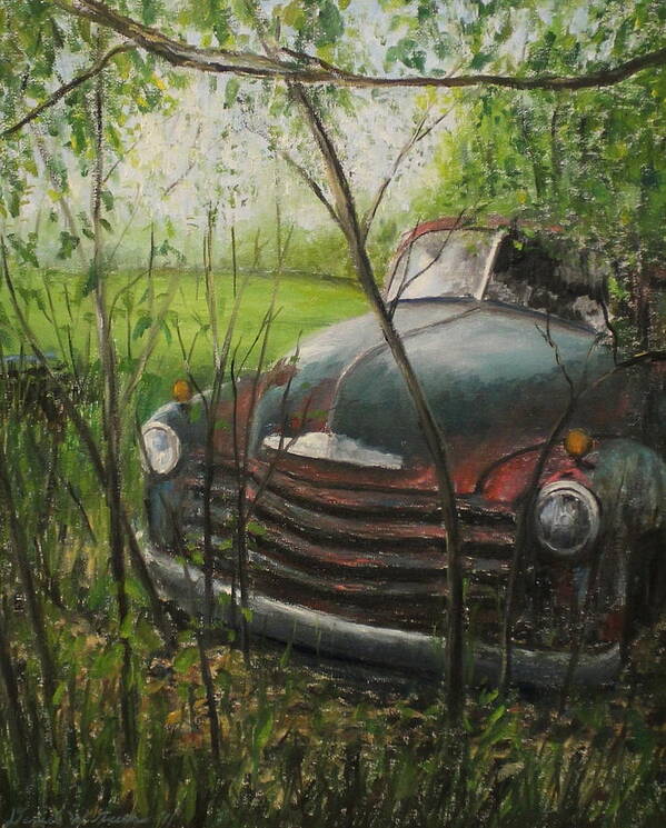 Classic Car Art Print featuring the painting Push by Daniel W Green