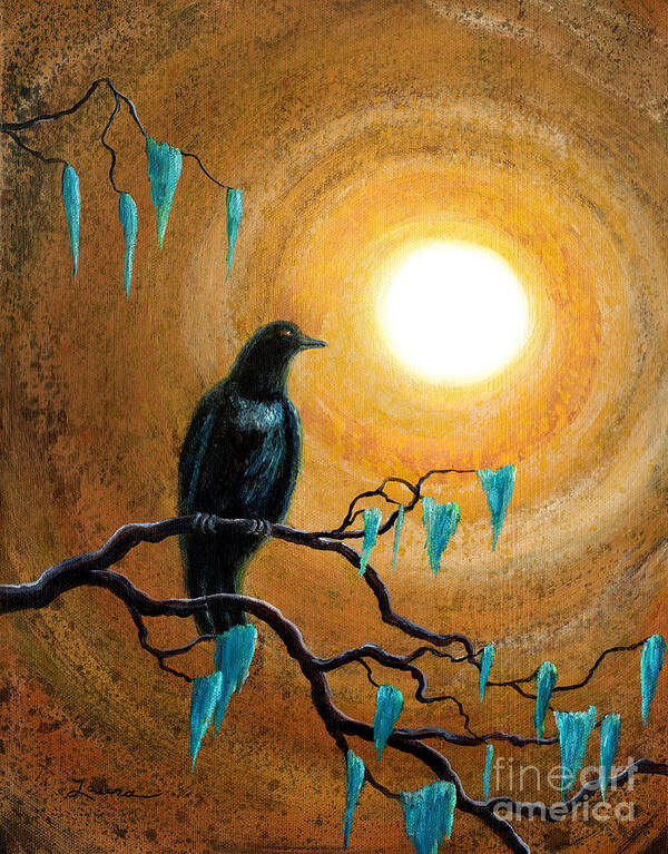 Zen Art Print featuring the painting Raven in Dark Autumn by Laura Iverson