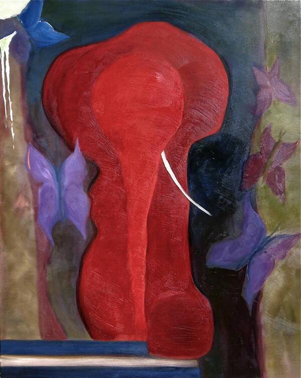 Elephant Art Print featuring the painting Red Elephant looking for Love by Antoaneta Melnikova- Hillman