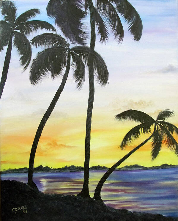 Beach Art Print featuring the painting Silhouette by Gloria E Barreto-Rodriguez