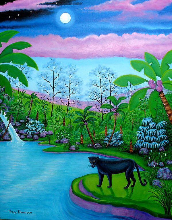 Black Jaguar Art Print featuring the painting The Emerald Jungle by Tracy Dennison