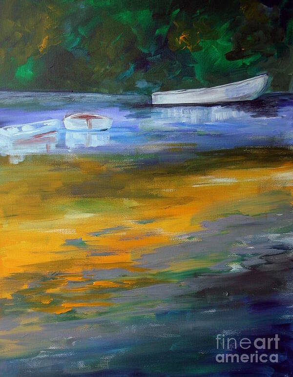 Boats Art Print featuring the painting Three in a row by Julie Lueders 