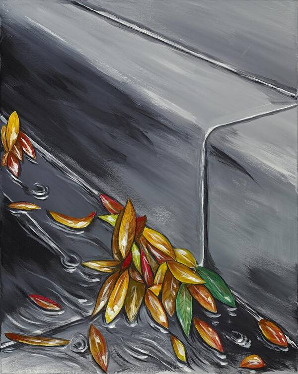 Autumn Art Print featuring the painting Wet Leaves by David Junod