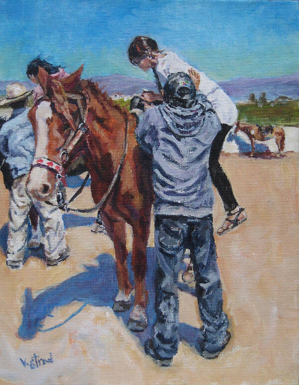 Baja Art Print featuring the painting Wrong Shoes for Riding by Kellie Straw