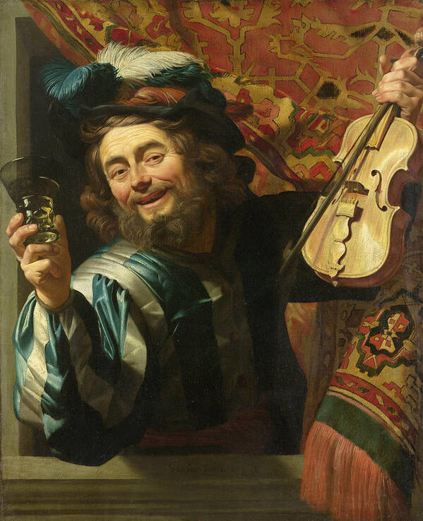Arts Art Print featuring the painting A merry fiddler #1 by Gerard van Honthorst
