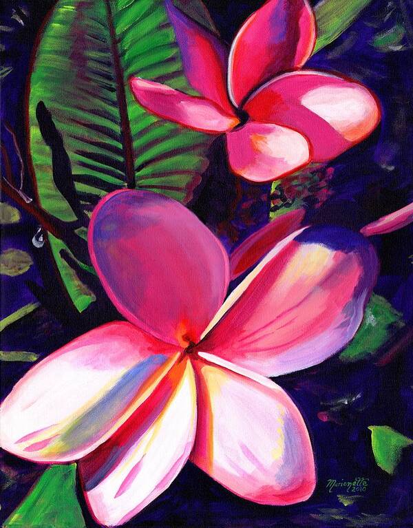 Pink Plumeria Art Print featuring the painting Aloha by Marionette Taboniar