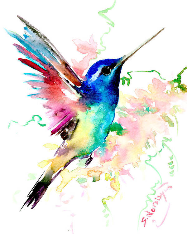 Halloween Art Print featuring the painting Flying Hummingbird #1 by Suren Nersisyan