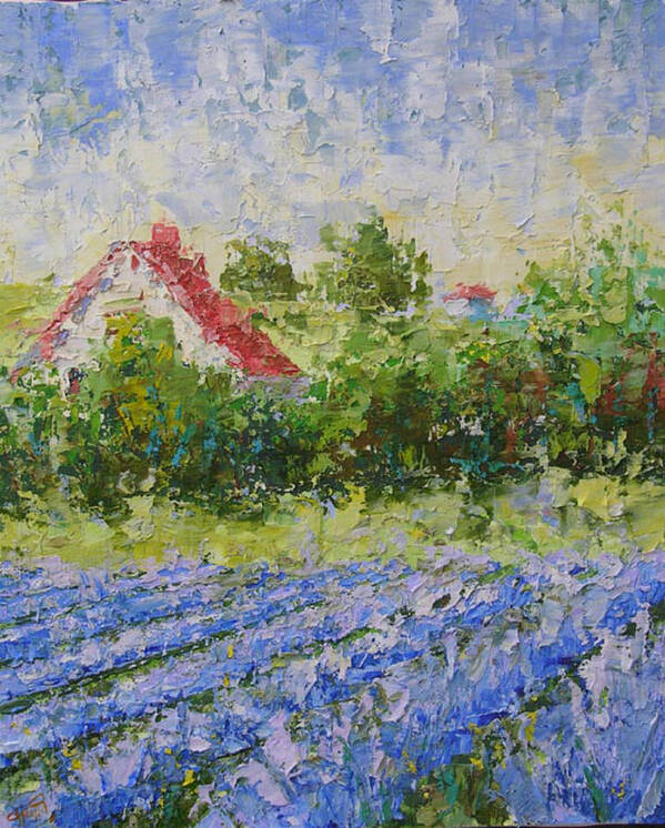 Seascape Art Print featuring the painting Lavender field Provence #1 by Frederic Payet