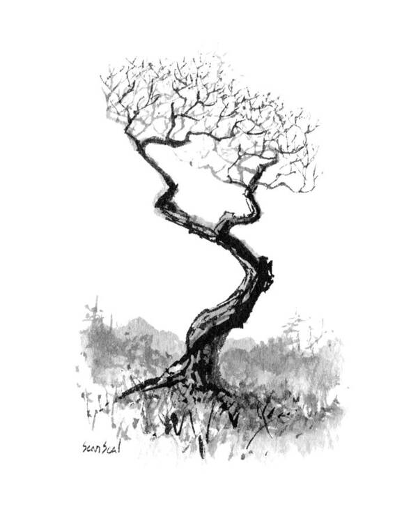 Chinese Brush Art Art Print featuring the painting Little Zen Tree 1820 #1 by Sean Seal