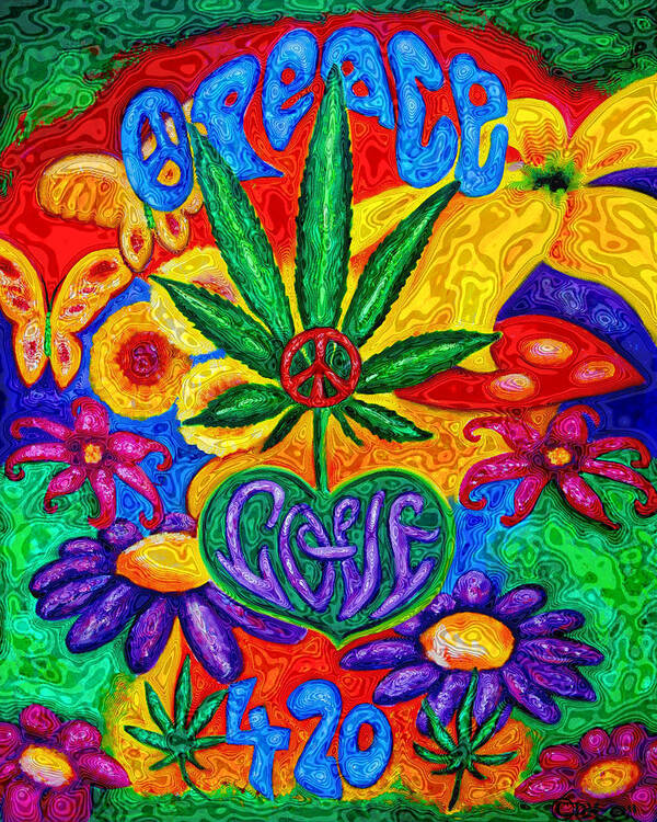420 Art Print featuring the painting Love and Peace #1 by Diana Haronis