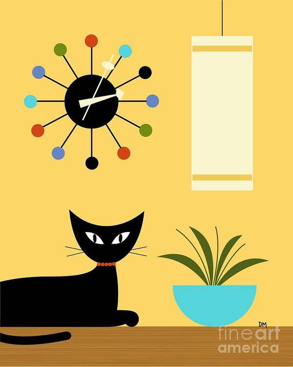 Cat Art Print featuring the digital art Mid Century Ball Clock 3 by Donna Mibus