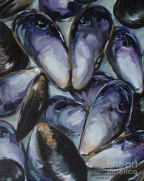 Mussels Art Print featuring the painting Mussel Shells #1 by Kristine Kainer