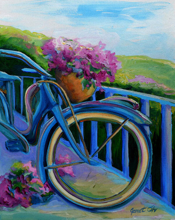 Bicycle Art Print featuring the painting Old Bicycle on the Front Porch #1 by Janet Oh
