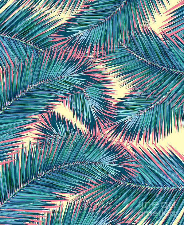 Tropical Leaves. Nature Design Art Print featuring the digital art Exotic Summer tropical plant by Mark Ashkenazi