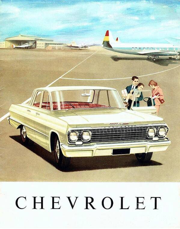 1963 Art Print featuring the painting 1963 Chevrolet art work brochure front view by Vintage Collectables