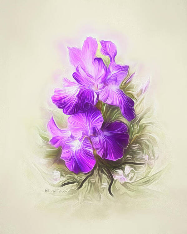 Iris Art Print featuring the digital art Purple Iris #2 by Bonnie Willis