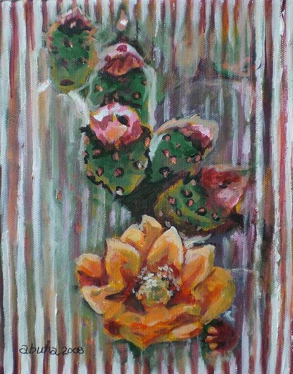 Cactus Art Print featuring the painting Yellow Cactus Blossom #2 by Aleksandra Buha