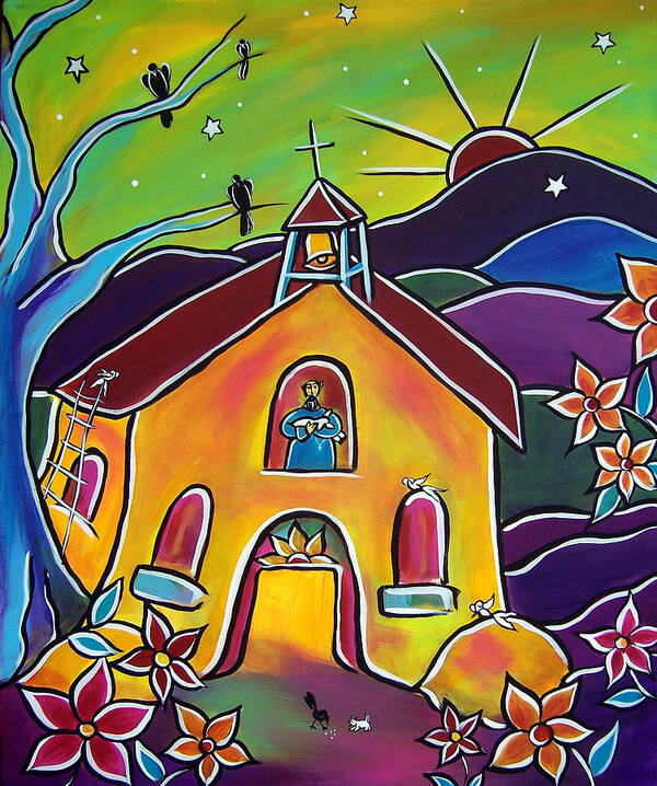 Southwest Art Print featuring the painting A Church for St. Francis by Jan Oliver-Schultz