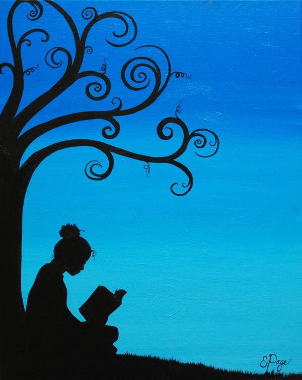 Girl Reading Under Tree Art Print featuring the painting A Girl and Her Book by Emily Page