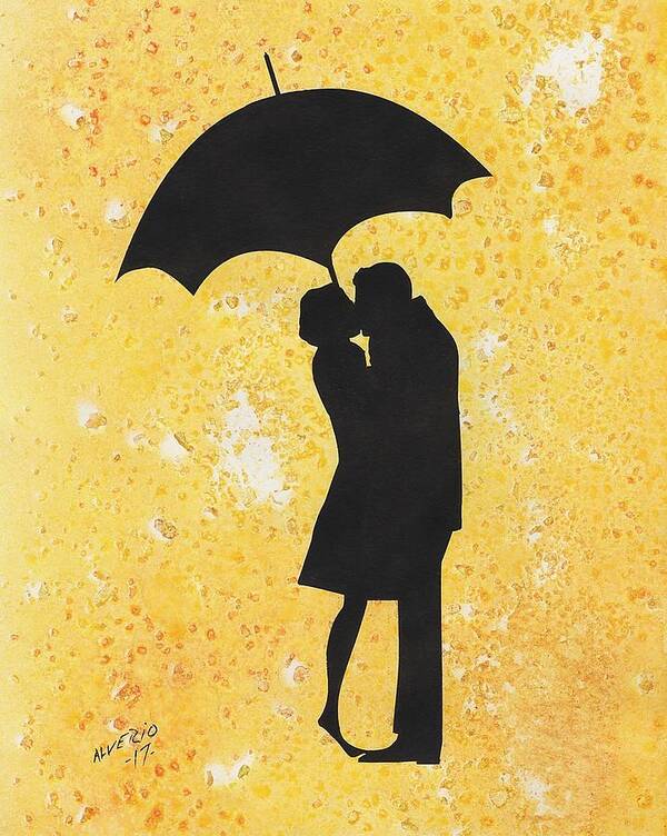 Kiss Art Print featuring the painting A Kiss Under Umbrella by Edwin Alverio