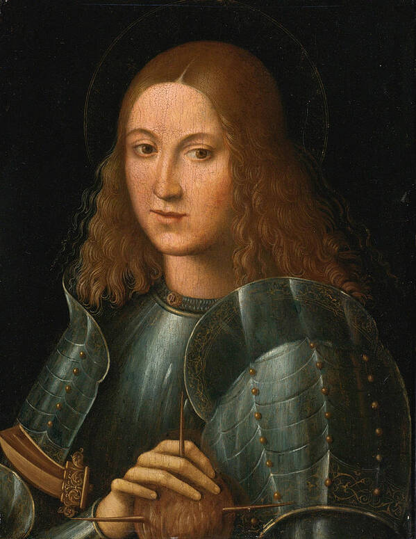 Giovanni Francesco Caroto Art Print featuring the painting A Saint in Armor Head and Shoulders by Giovanni Francesco Caroto