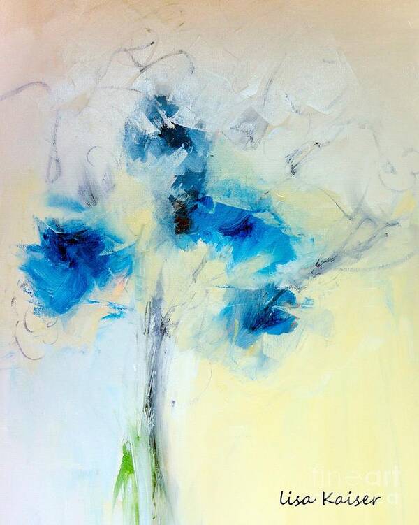 Abstract Art Print featuring the digital art Abstract Blue Bouquet Floral Painting by Lisa Kaiser