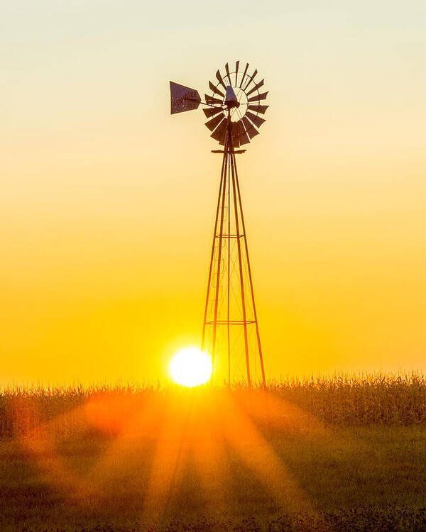 Amish Decor Art Print featuring the photograph Aermotor Sunset Vertical by Chris Bordeleau