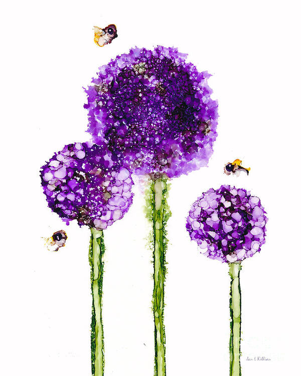 Woolyfrog Art Print featuring the painting Alliums Humming by Jan Killian