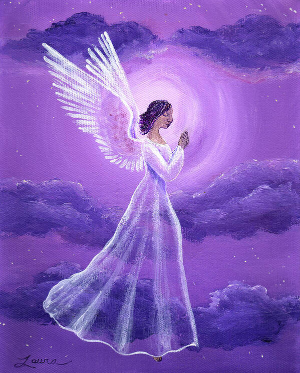 Original Art Print featuring the painting Angel in Amethyst Moonlight by Laura Iverson