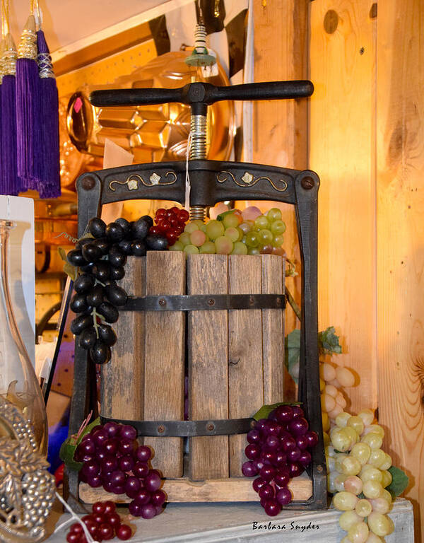 Barbara Snyder Art Print featuring the painting Antique Store Wine Press by Barbara Snyder