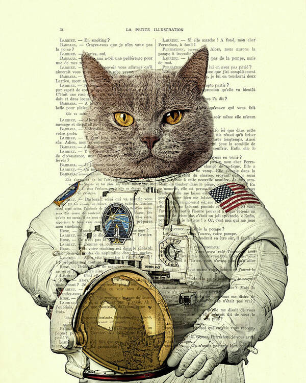 #faatoppicks Art Print featuring the digital art Astronaut cat illustration by Madame Memento