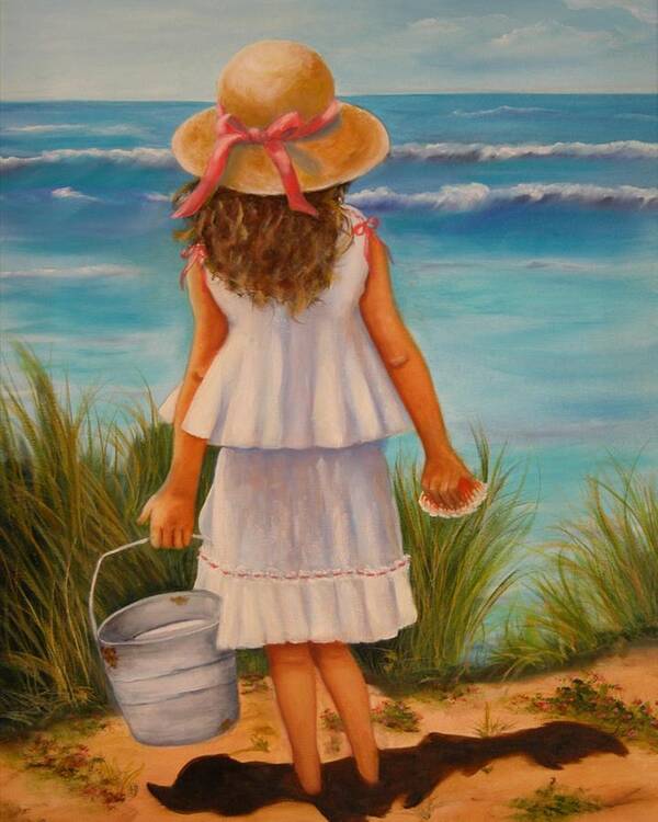 Children Art Print featuring the painting At the Seashore by Joni McPherson