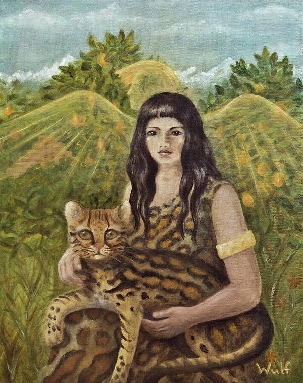 Ocelot Art Print featuring the painting Aztec Angel by Bernadette Wulf