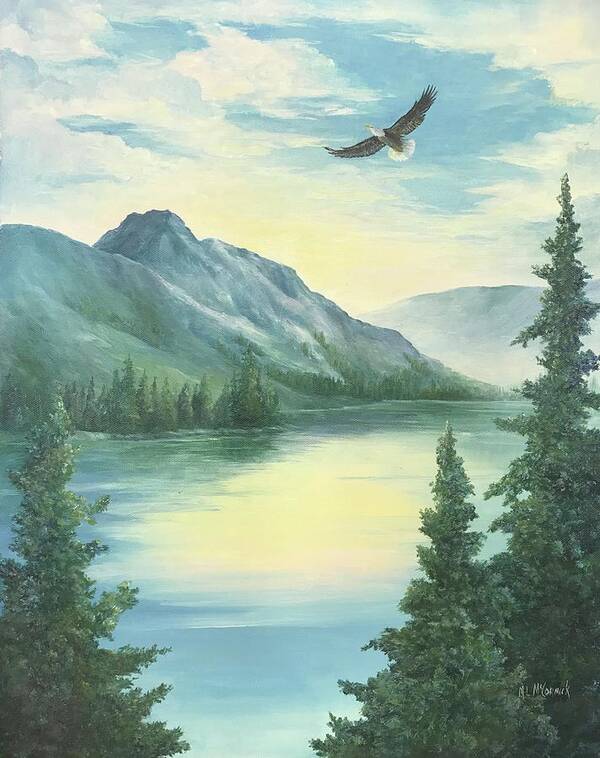 Eagle Art Print featuring the painting Azure Blue Sky by ML McCormick