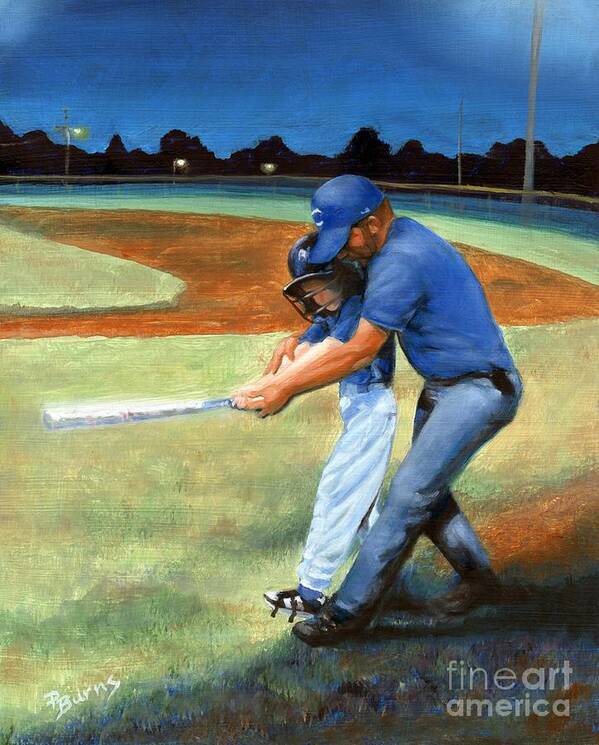 Little League Art Print featuring the painting Batting Coach by Pat Burns