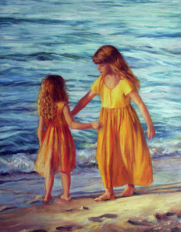 Two Sisters Art Print featuring the painting Beach Play by Marie Witte