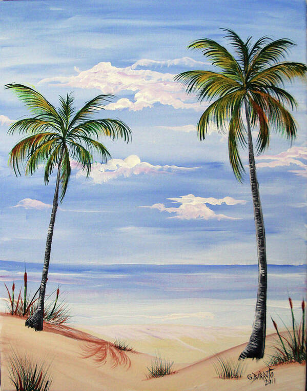 Beach Art Print featuring the painting Beach scene by Gloria E Barreto-Rodriguez