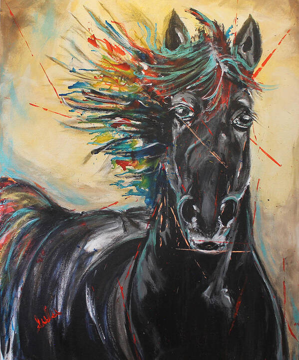 Horse Art Print featuring the painting Being Hue Mane by Lucy Matta