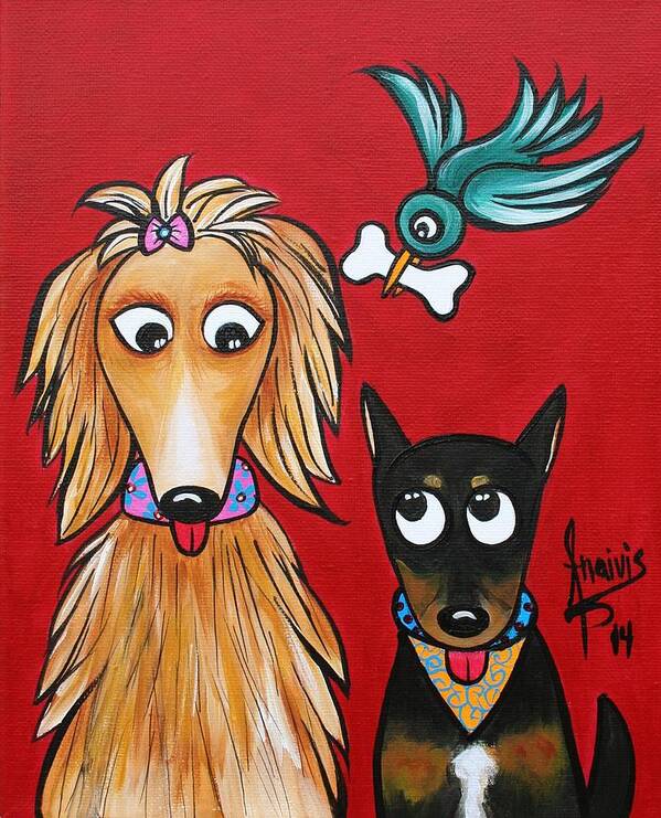 Dogs Art Print featuring the painting Best Buddies by Annie Maxwell