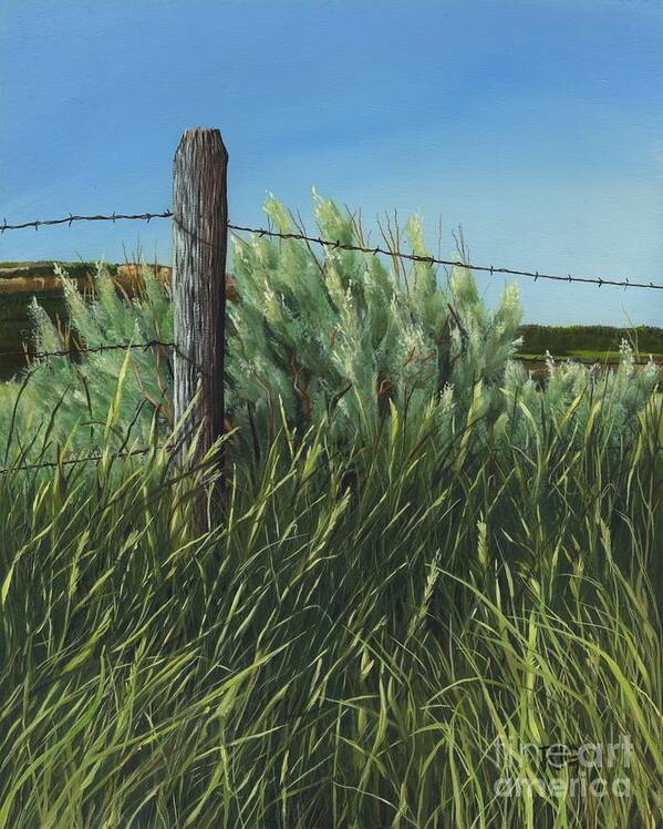Landscape Art Print featuring the painting Between you, me and the Fence Post by Rosellen Westerhoff