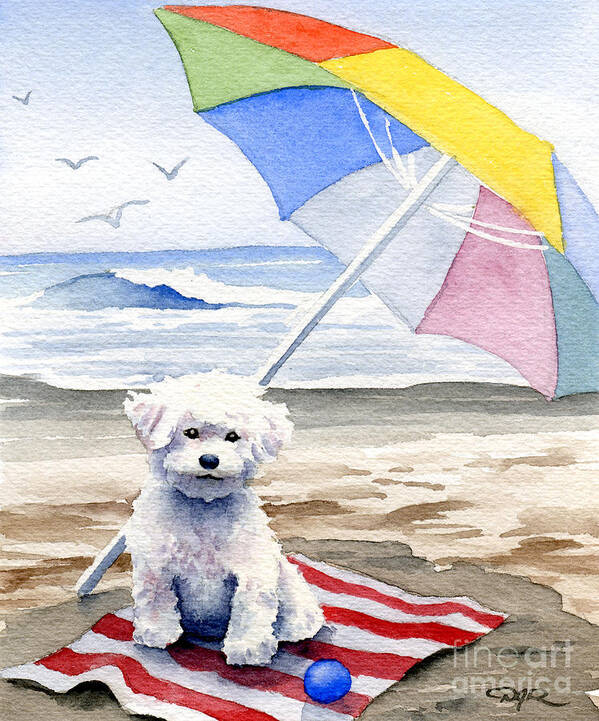 Bichon Art Print featuring the painting Bichon Frise At The Beach II by David Rogers