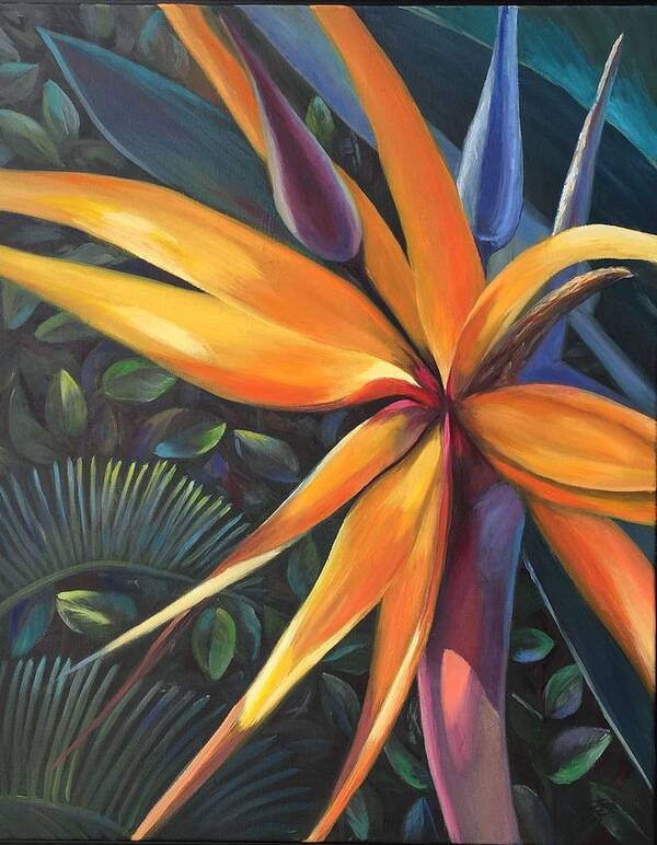 Tropical Art Print featuring the painting Bird of Paradise by Gretchen Ten Eyck Hunt