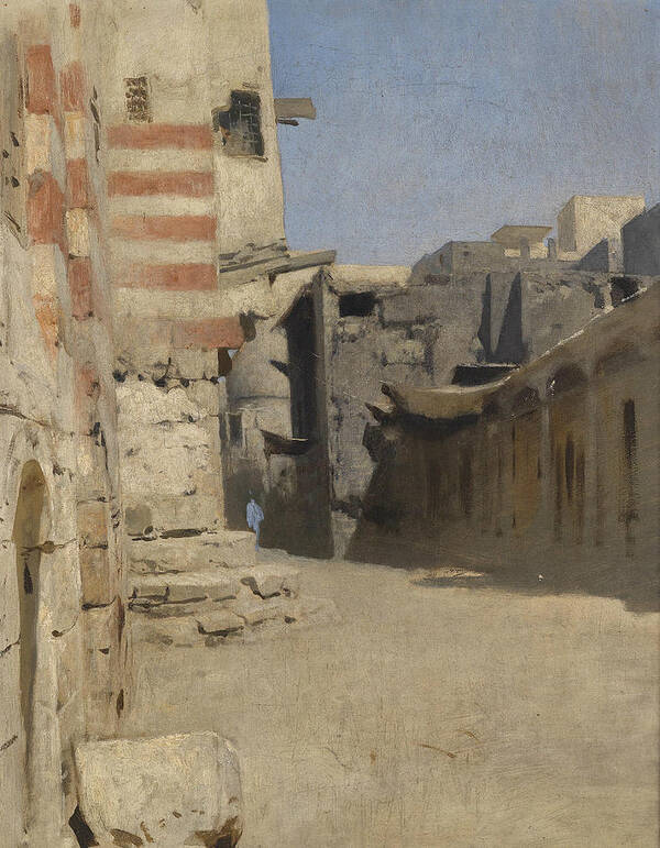 19th Century Art Art Print featuring the painting Birket el-Kherum street in Cairo by Leopold Muller