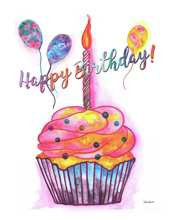 Birthday Art Print featuring the painting Birthday Cupcake by Debbie DeWitt