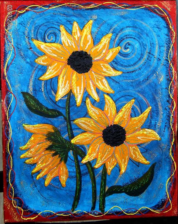  Art Print featuring the painting Blazing Sunflowers two by Tami Booher