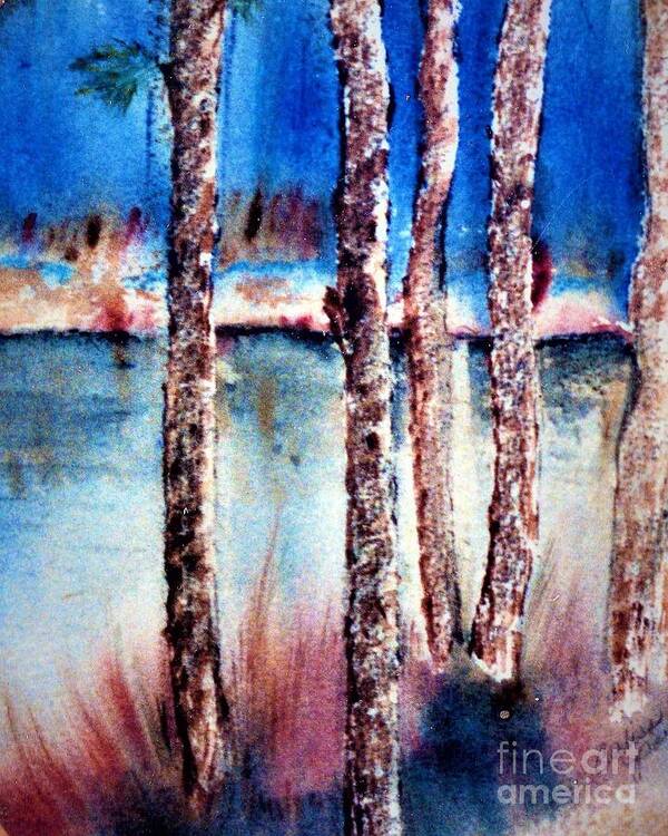 Birches Art Print featuring the painting Blue Pond by Carliss Prosser