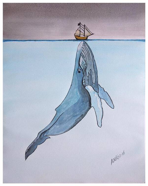 Blue Art Print featuring the painting Blue Whale by Edwin Alverio