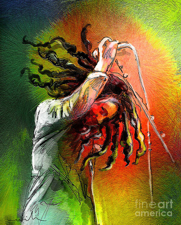 Bob Marley Portrait Art Print featuring the painting Bob Marley 07 by Miki De Goodaboom
